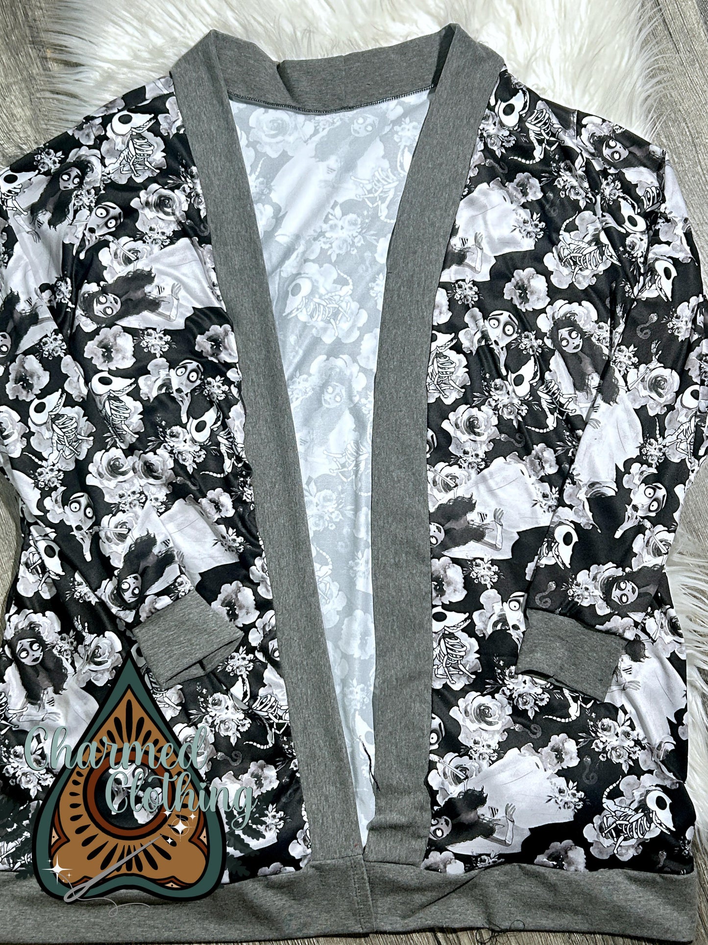 XL Monochrome Corpse Bride Cardigan